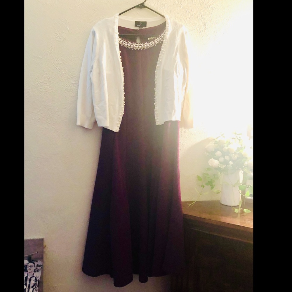 Dark purple dress with a cream cover-up
